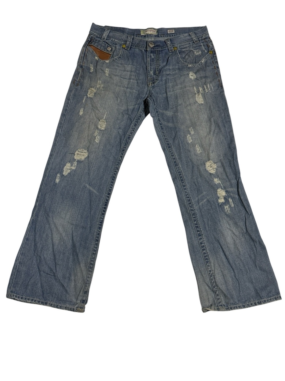 MEK Denim Jeans Mens 38x34 Light Blue Distressed Boulder Streetwear Hip Hop Rap